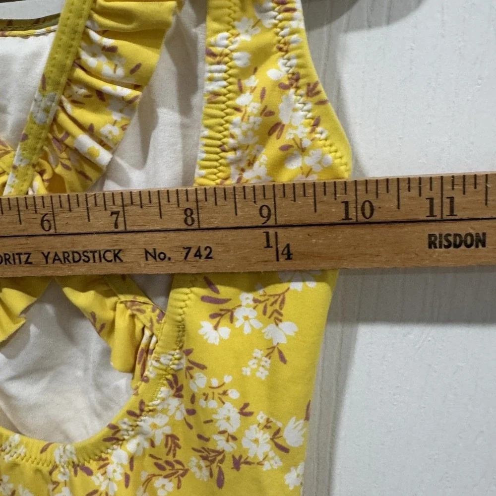 Girls' Cascading-Ruffle‎ One-Piece Swimsuit 04 Yellow Floral Swim Vacation